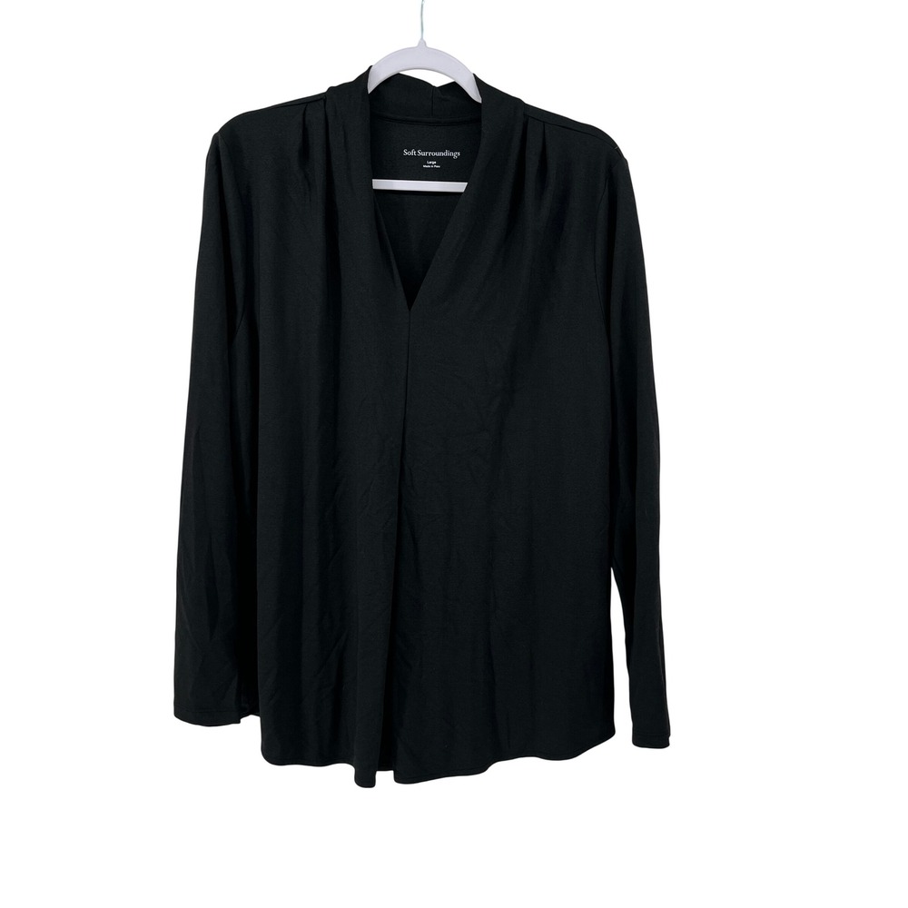 Soft Surroundings‎ Womens Large Black Draped V-Neck Long Sleeve Top 2EP80 Peru